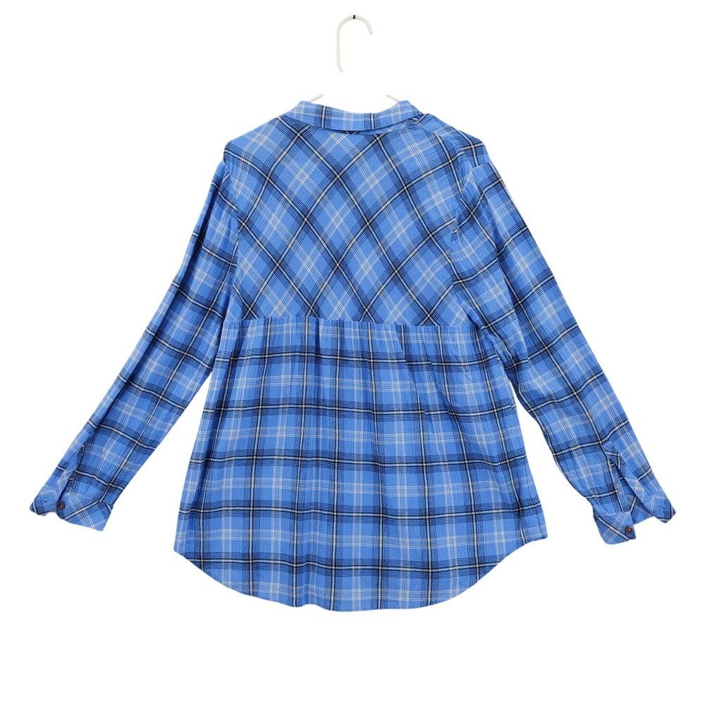 J. Jill Womens Coastal Gauzy Plaid Button Up Shirt M Blue Long Sleeve Breathable